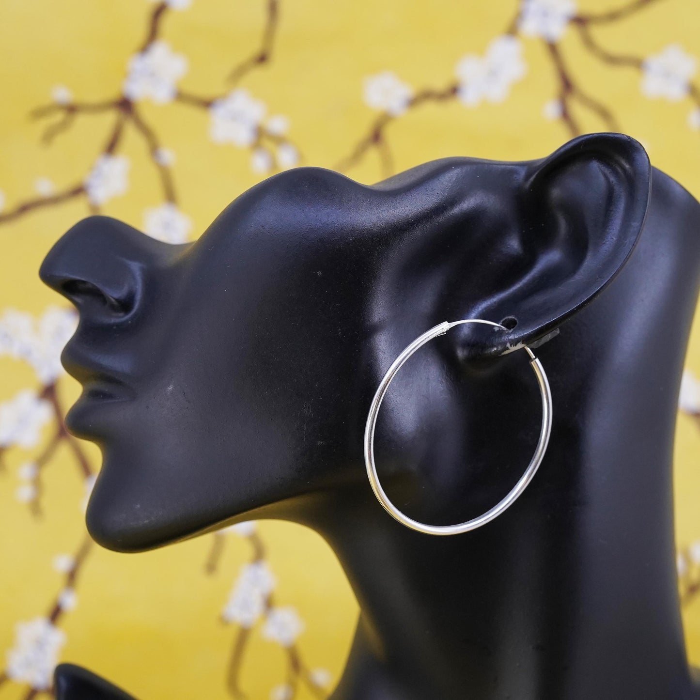 1.75", vintage Sterling silver handmade earrings, 925 silver hoops
