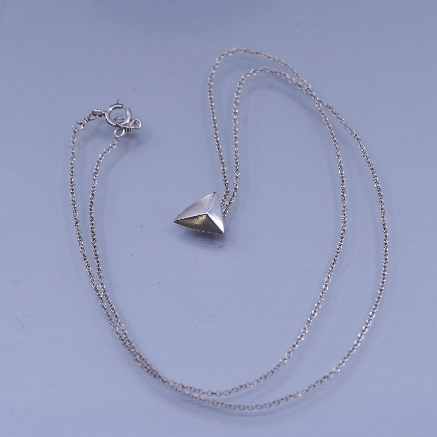 16”, vintage Sterling 925 silver circle chain necklace with triangular pendant