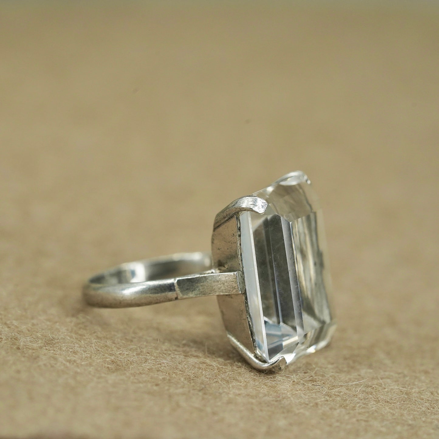 Size 5, vintage Sterling 925 silver handmade ring with crystal