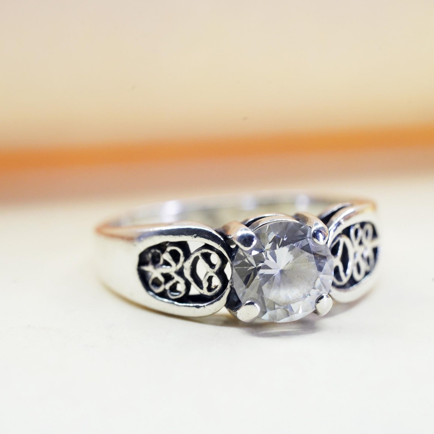 Size 6.5, vintage Sterling 925 silver Statement ring with cz