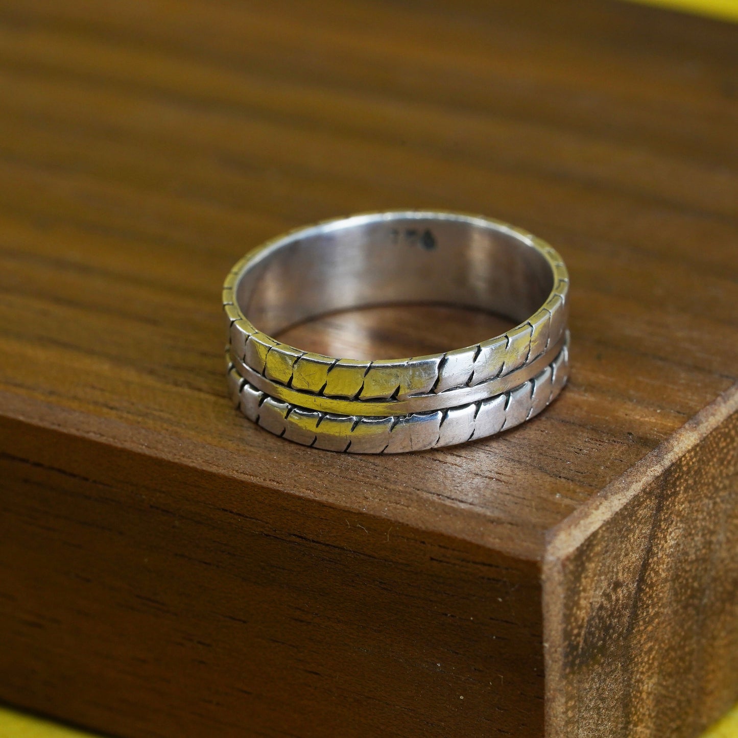 Size 8.5, vintage sterling silver handmade ring, 925 stackable textured band