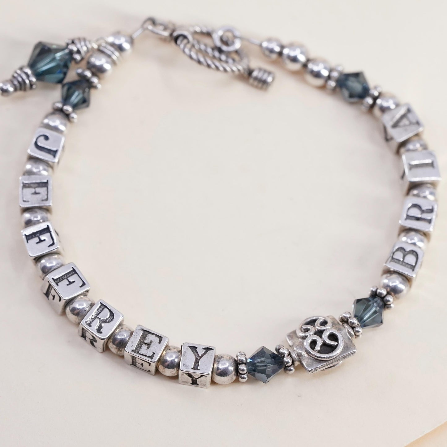 7", Sterling 925 Silver beads bracelet name Bria Jeffery cubes toggle closure