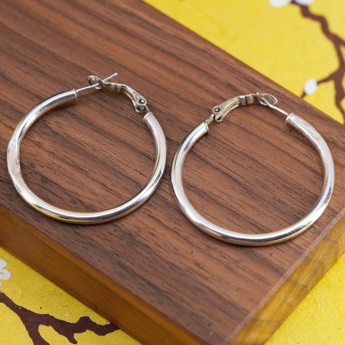 1.5”, (Dented) Sterling silver handmade hoop earrings, 925 huggie