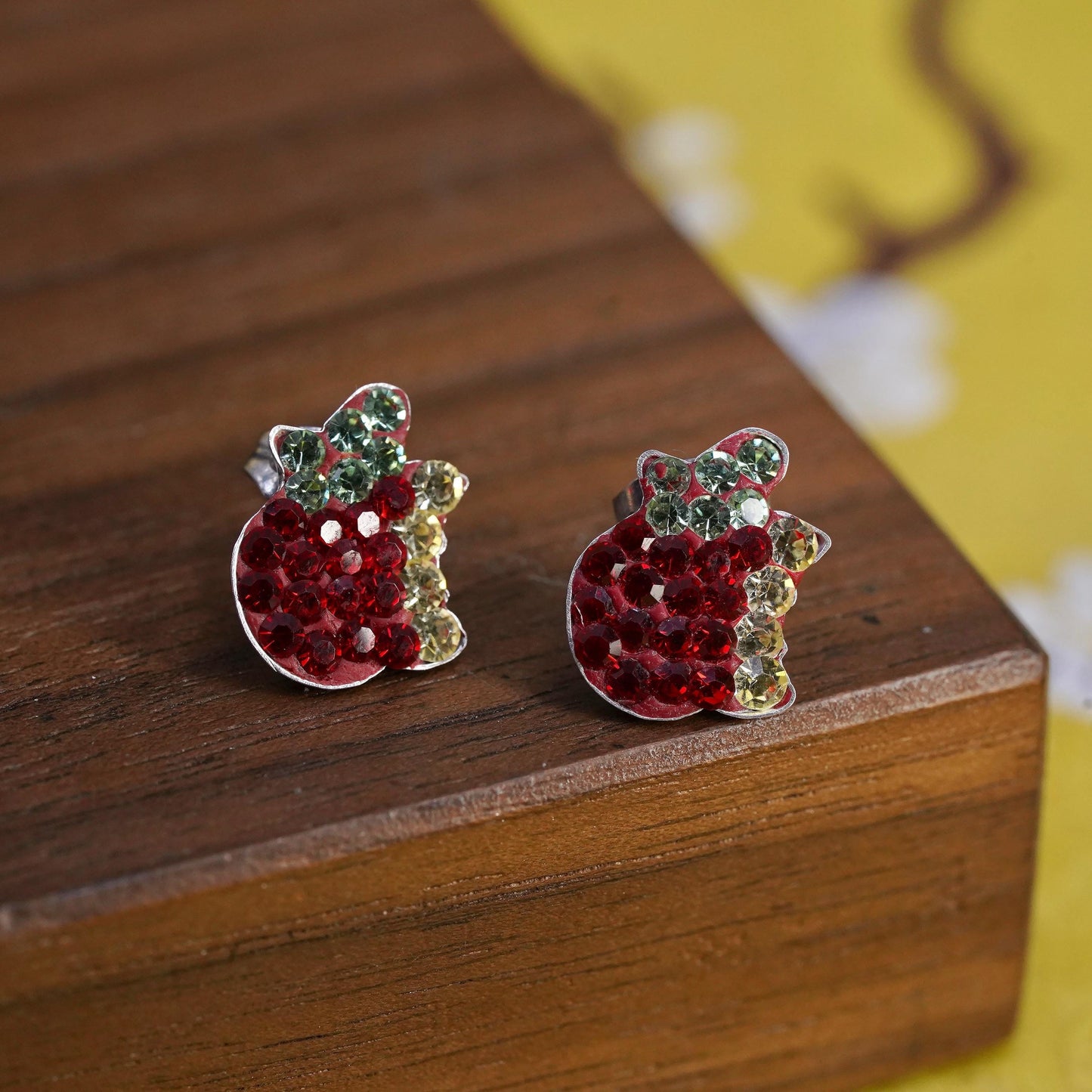 vintage Sterling 925 silver cluster red crystal studs, apple earrings