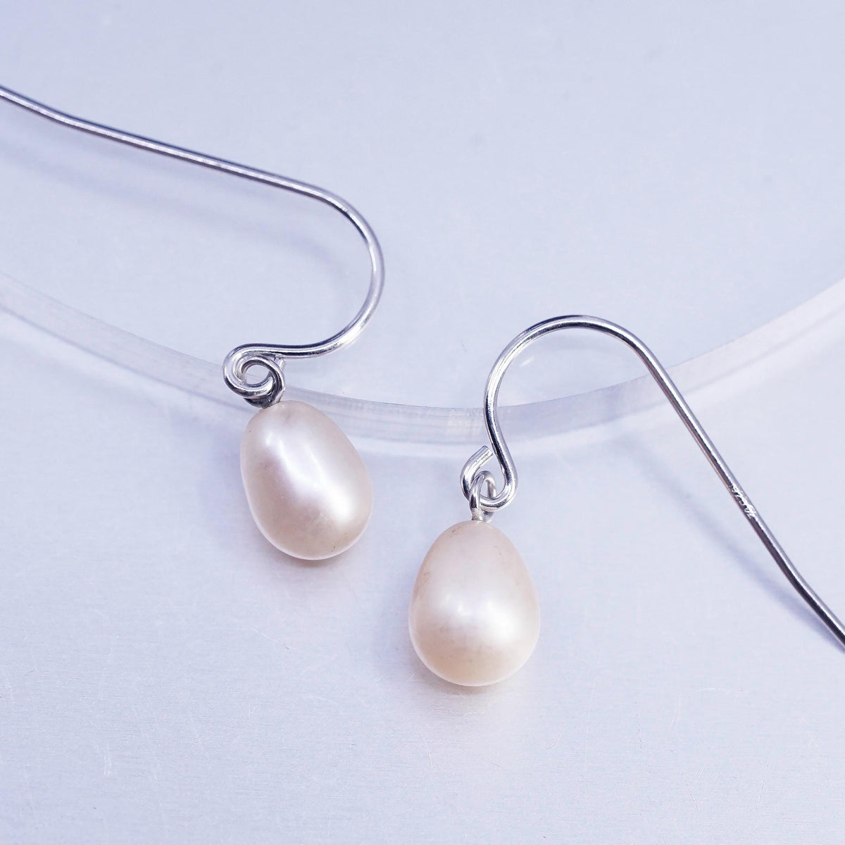 Vintage Sterling 925 silver earrings, dangle with teardrop pearl