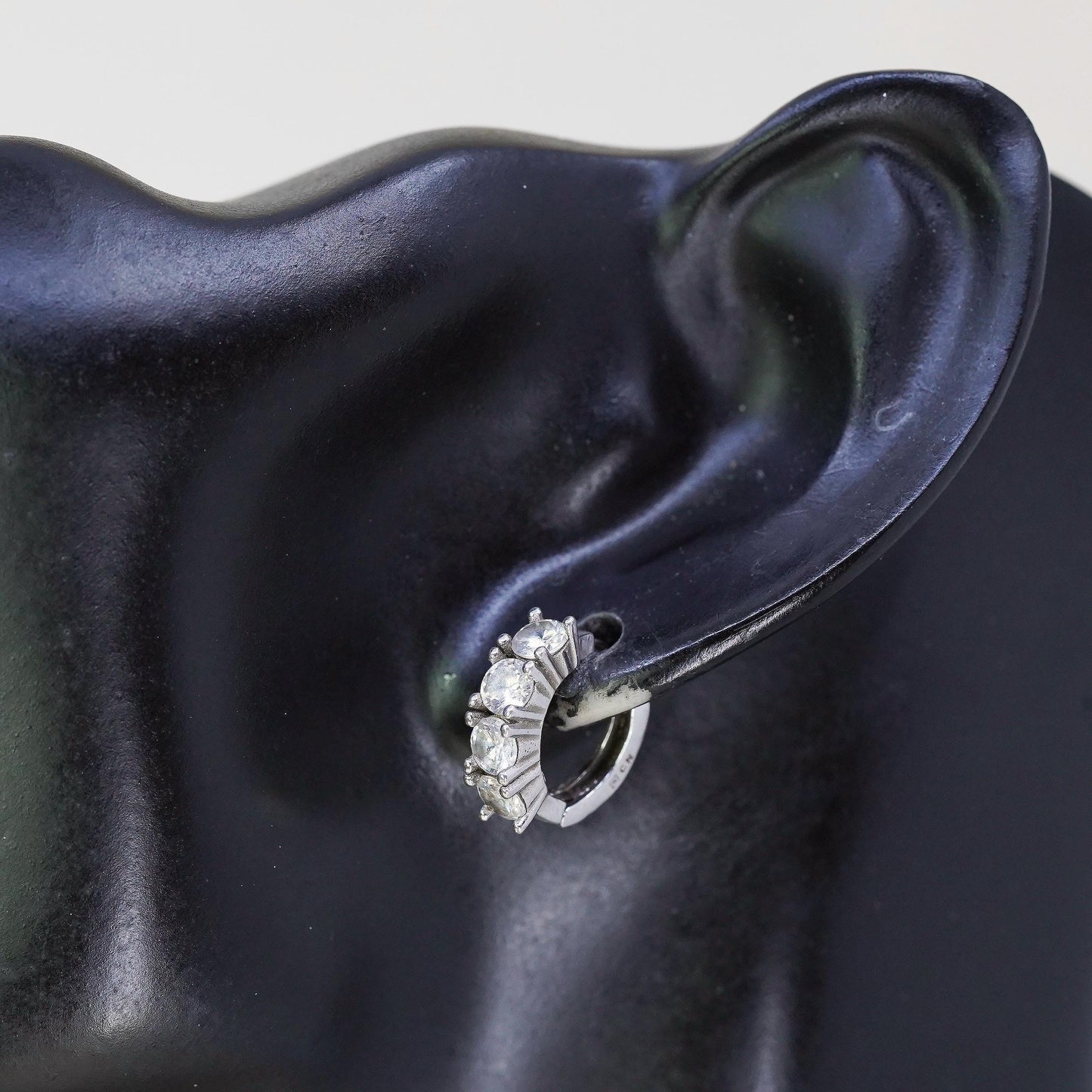 0.5”, Vintage fashion sterling silver earrings, 925 huggie hoops with clear Cz