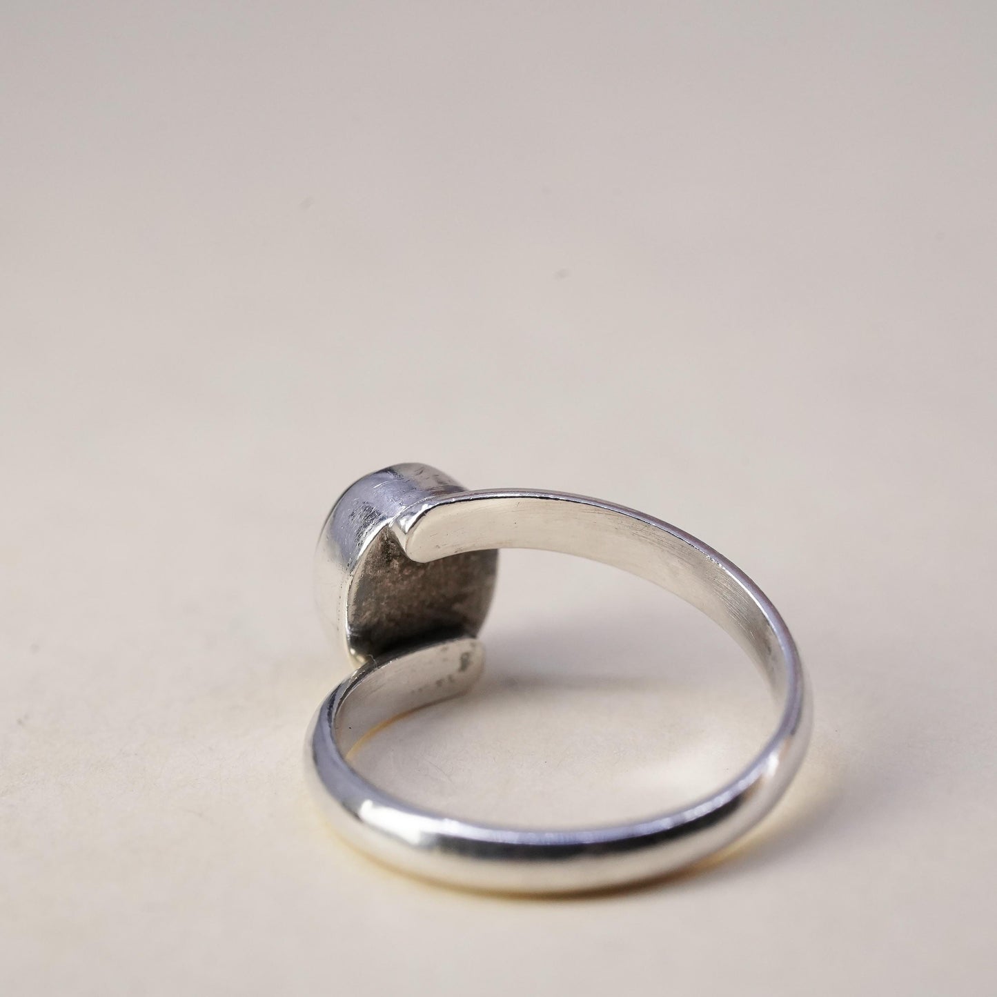 Size 5, vintage Sterling 925 silver handmade yin yang ring with onyx