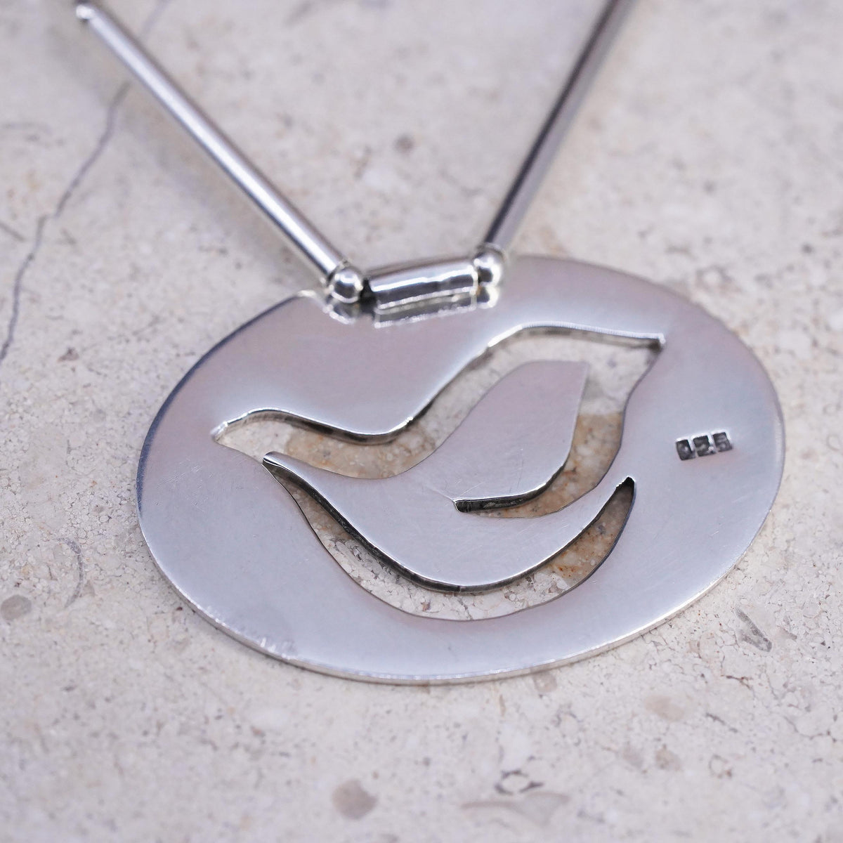 20", Sterling 925 Silver Dove Bird Necklace, Openwork Peace Dove, Oval Pendant