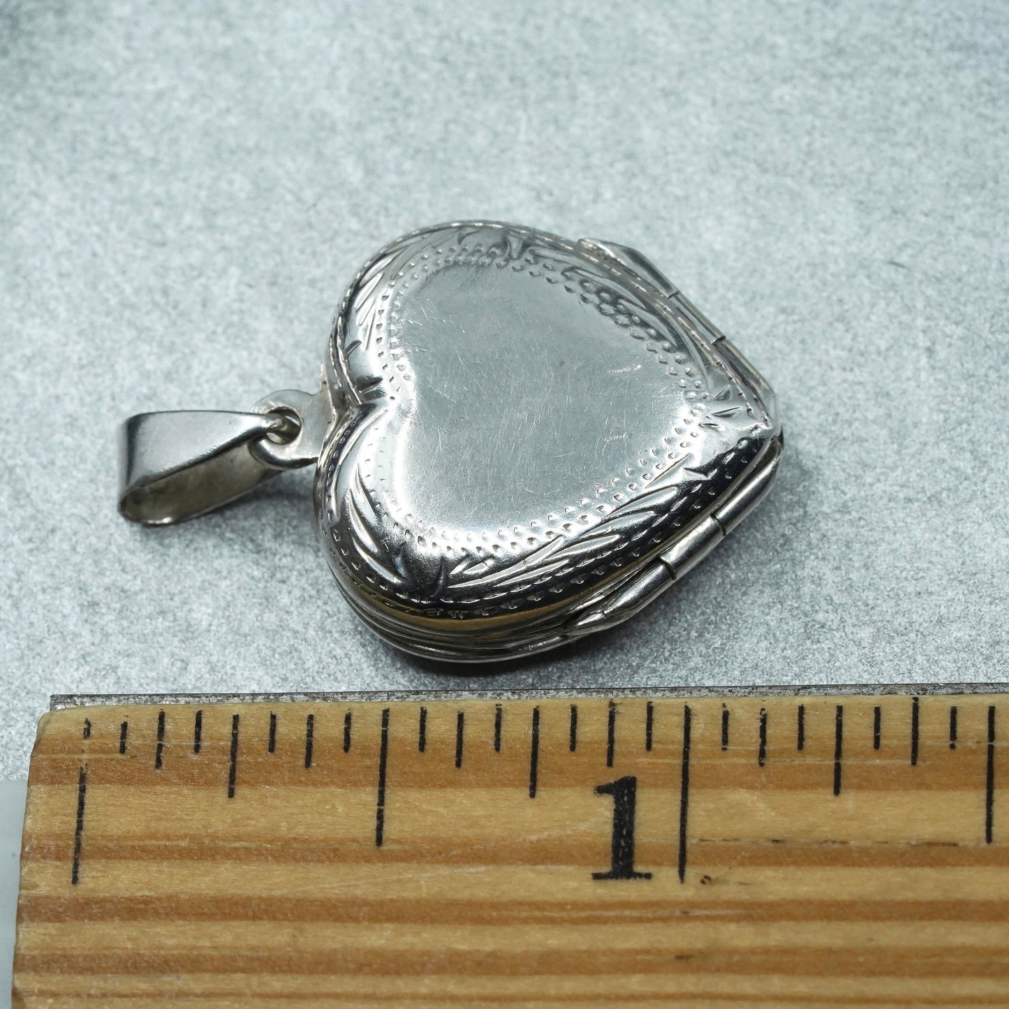 vintage Sterling silver handmade charm, textured 925 heart 4 photos locket