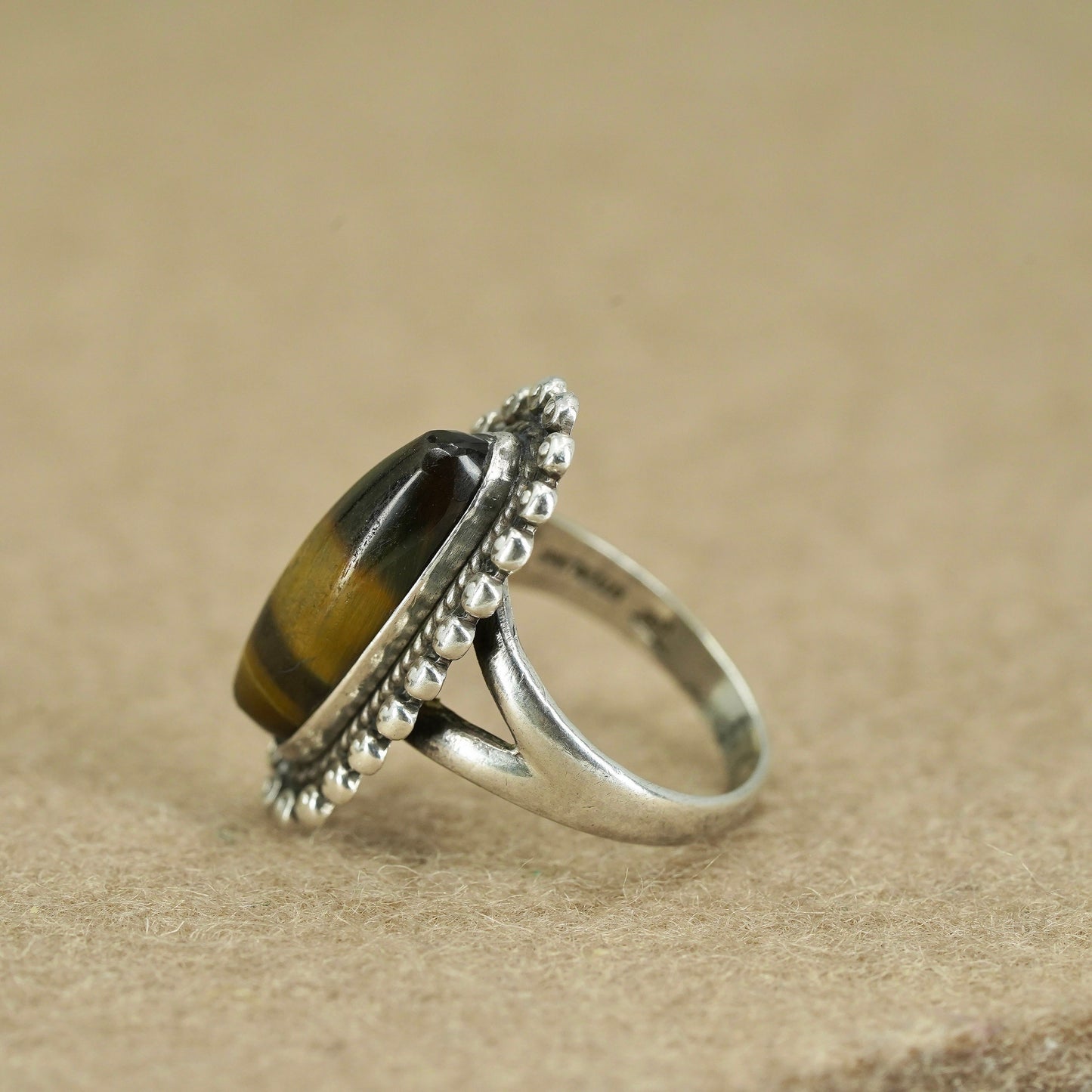Size 5, Native American Bell Trading Sterling 925 silver ring golden tiger eye