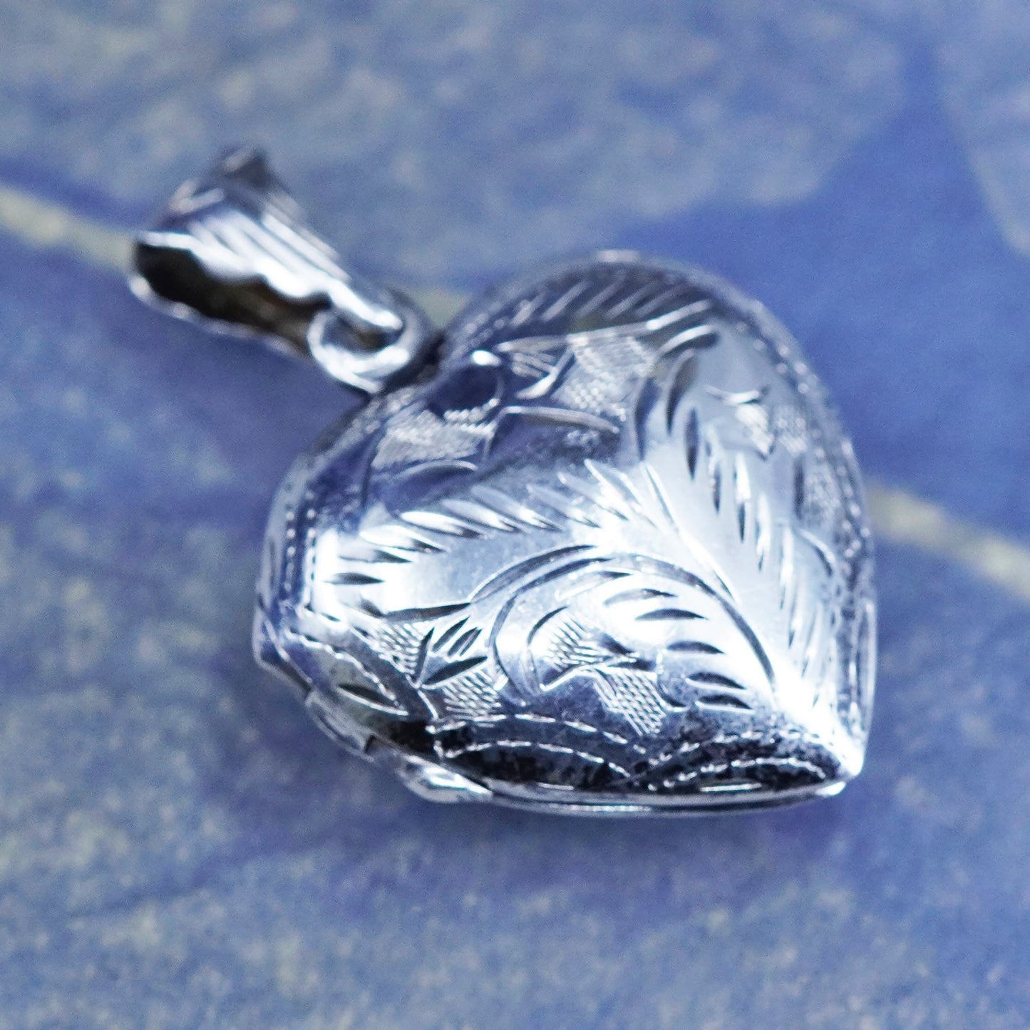 Vintage Sterling silver handmade pendant, 925 floral textured photo locket