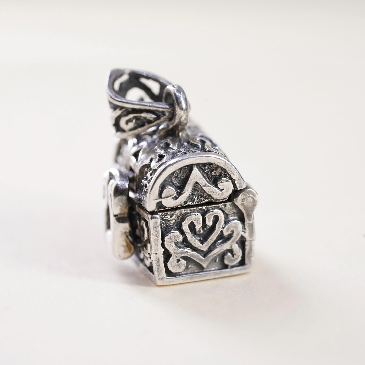vintage Sterling silver handmade prayer box pendant, 925 prayer locket charm
