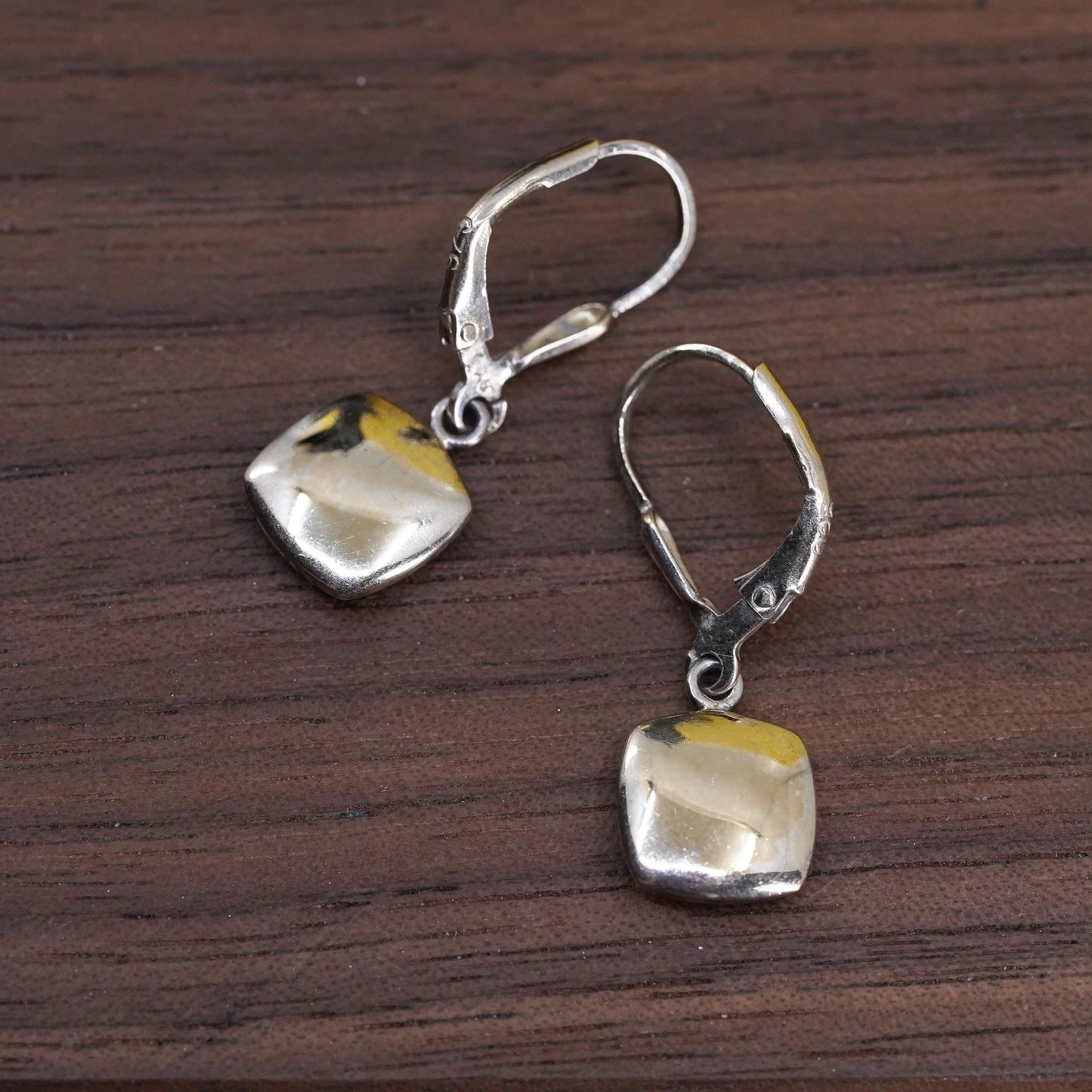 Vinatge vermeil gold over Sterling 925 Silver square dangle Earrings lever back