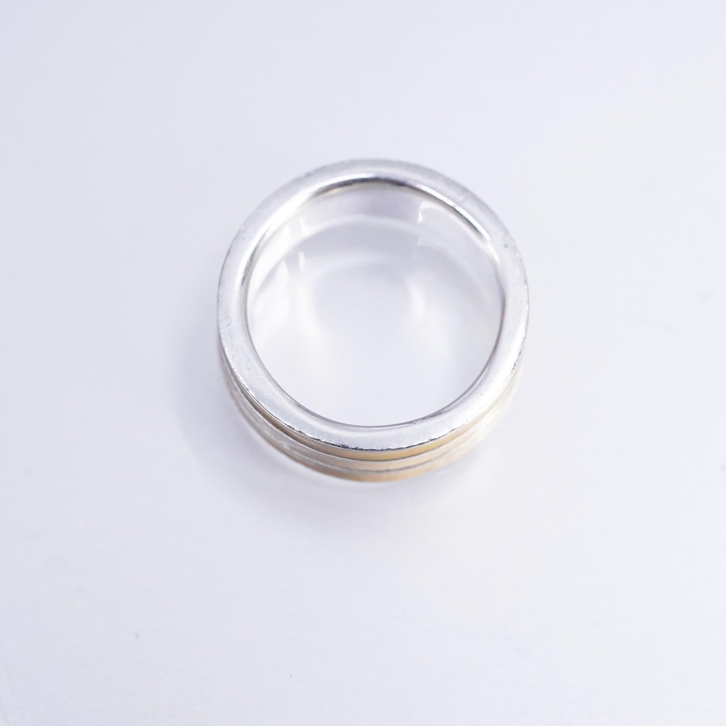 Size 6, vintage Sterling 925 silver handmade ring, ribbed yellow enamel band