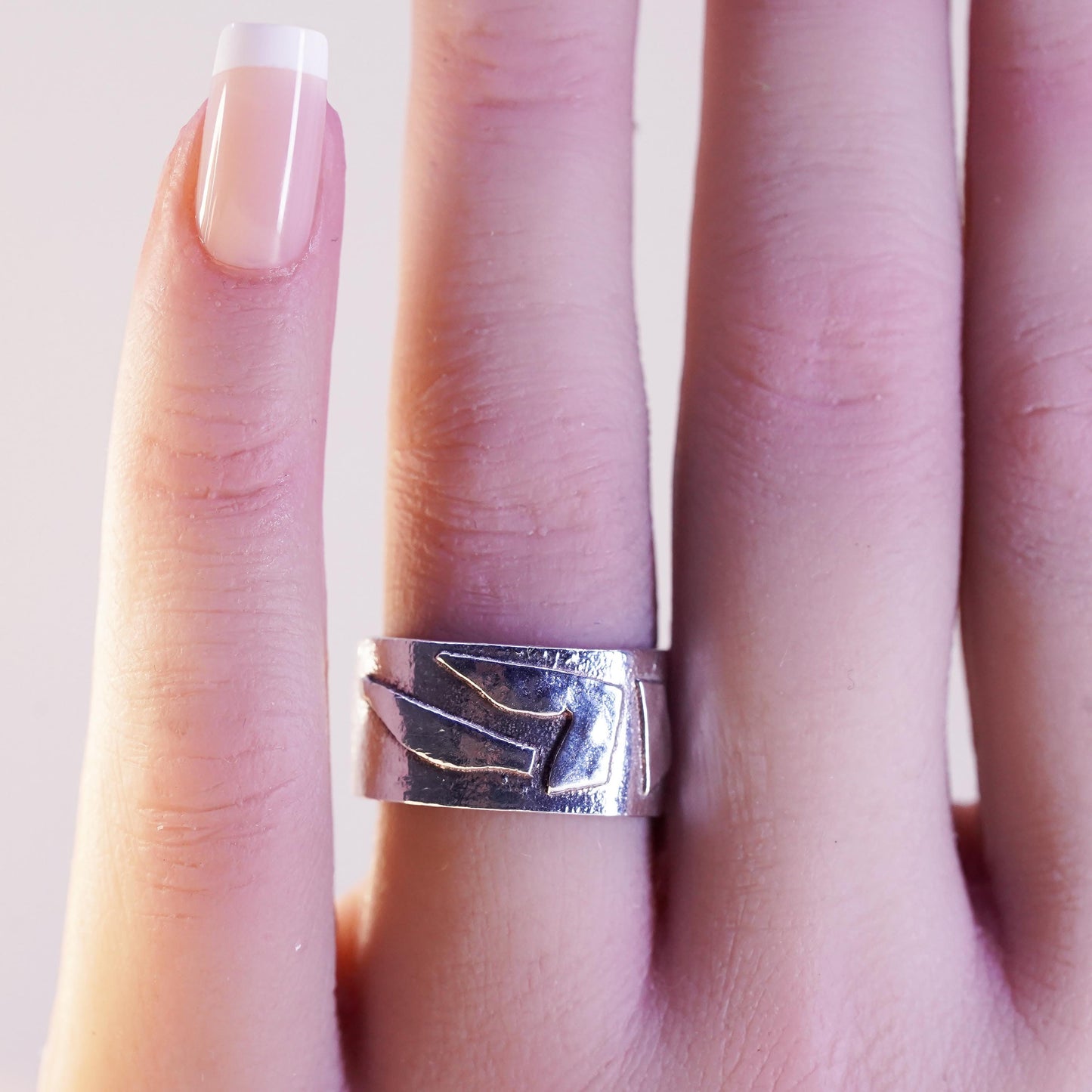 Size 7, vintage Sterling silver handmade ring, wide 925 textured band