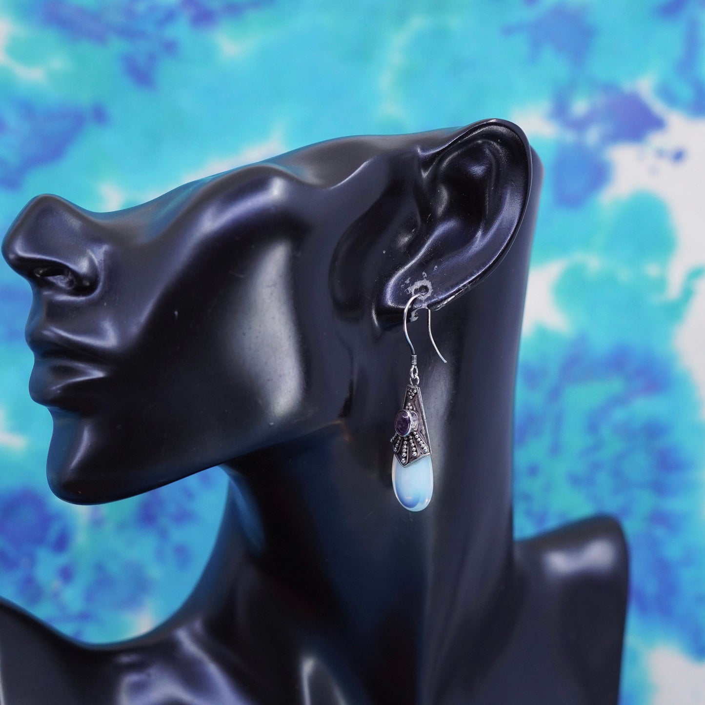 Sterling 925 silver handmade earrings with teardrop moonstone amethyst