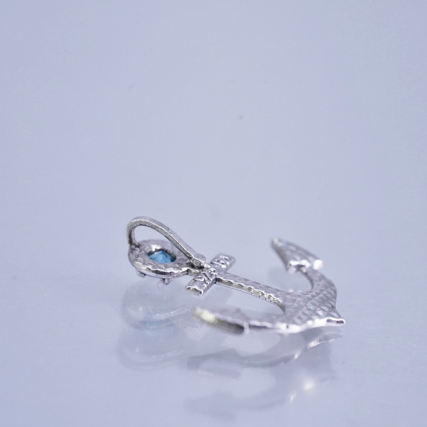 Vintage Italy Sterling 925 silver anchor pendant with blue crystal, stamped 925