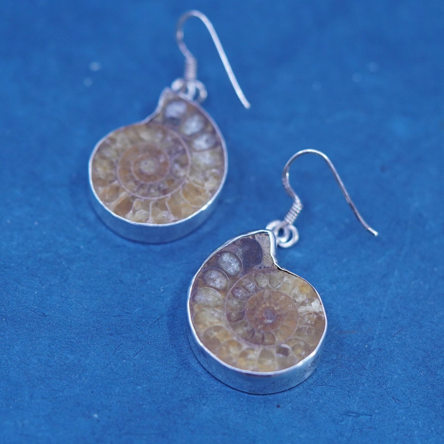 Vintage Sterling silver handmade earrings, 925 fossil shell drops