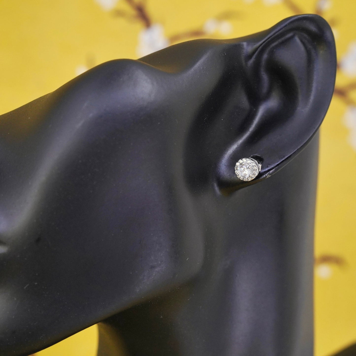 Vintage modern Sterling 925 silver studs, earrings with cz around