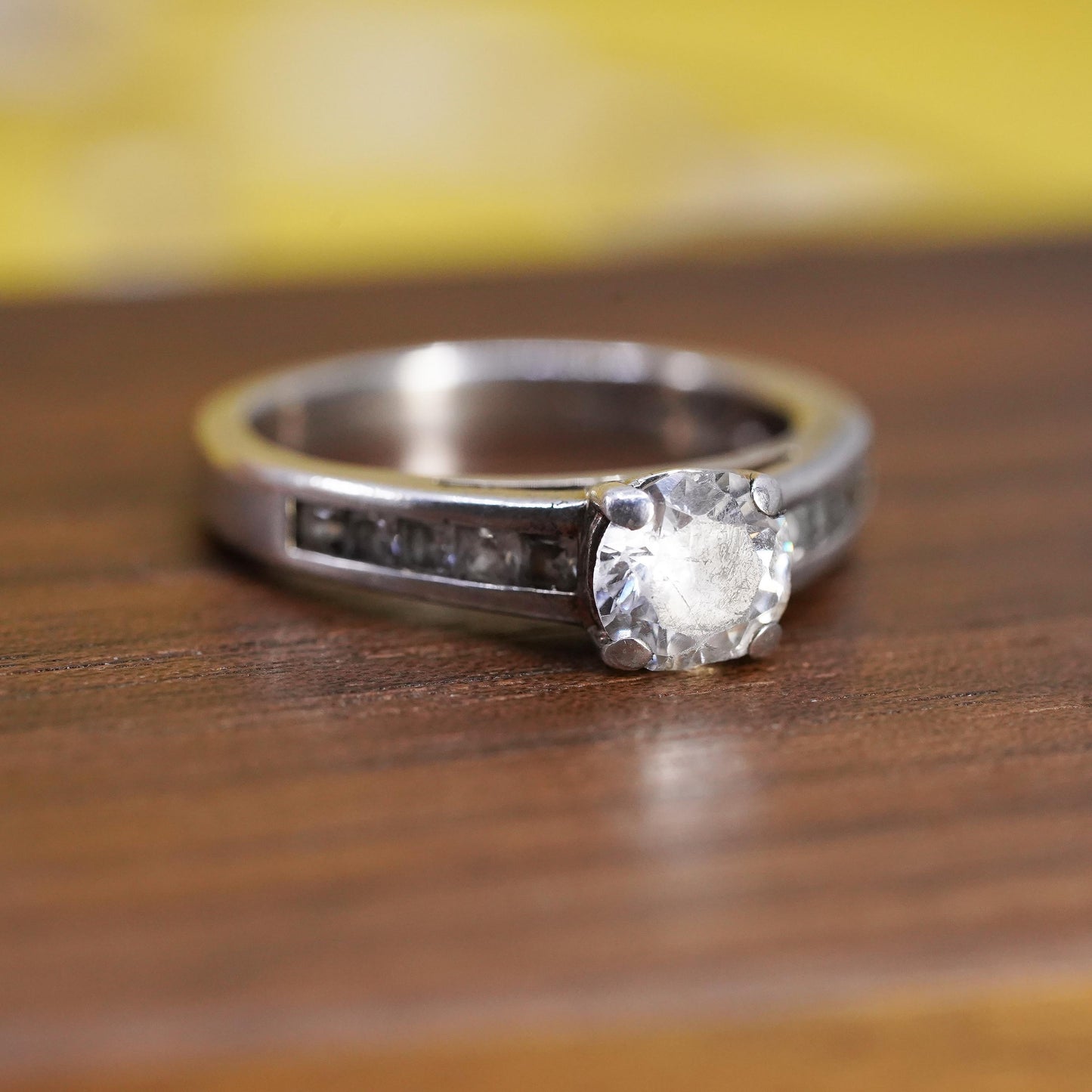 Size 7, vintage Sterling silver 925 engagement ring with cz