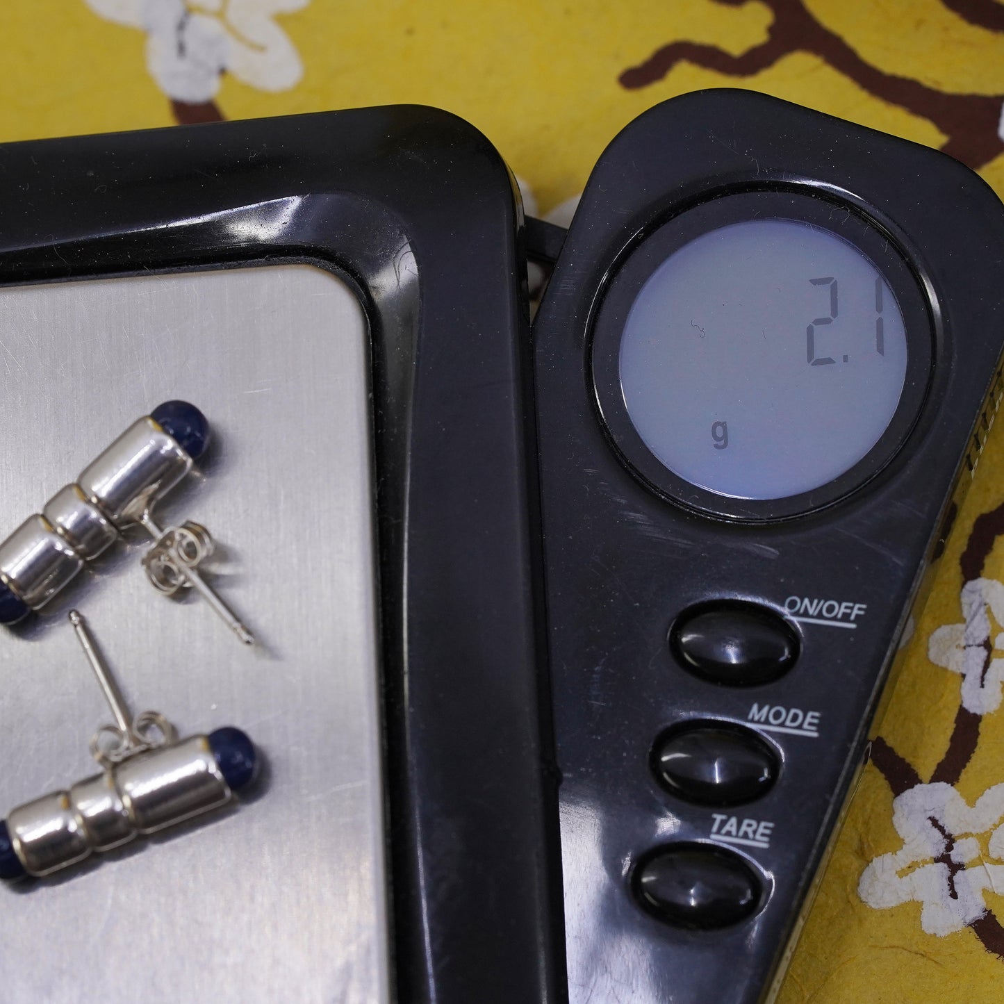 Vintage Sterling silver handmade earrings, Mexico 925 tube studs lapis lazuli