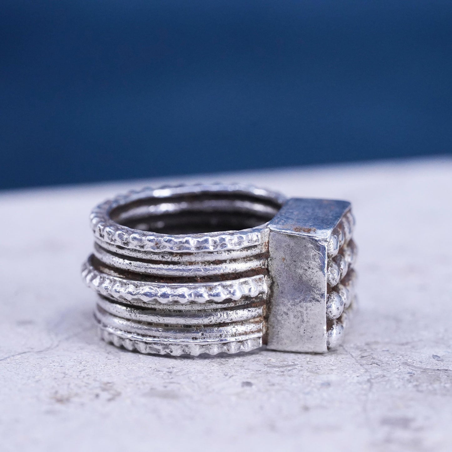 Size 5, vintage Sterling silver statement ring, 925 ring with beads