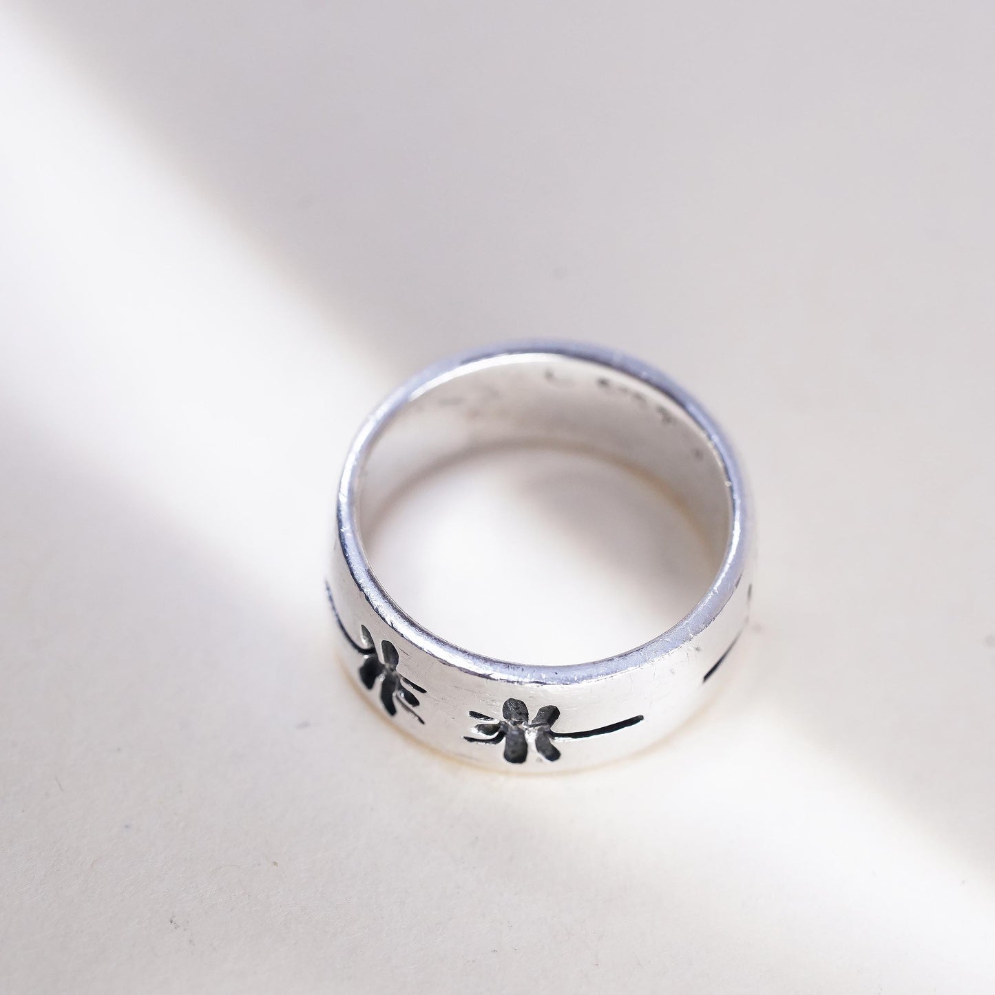 Size 6, vintage PSCL Sterling silver handmade ring, 925 dragonfly band