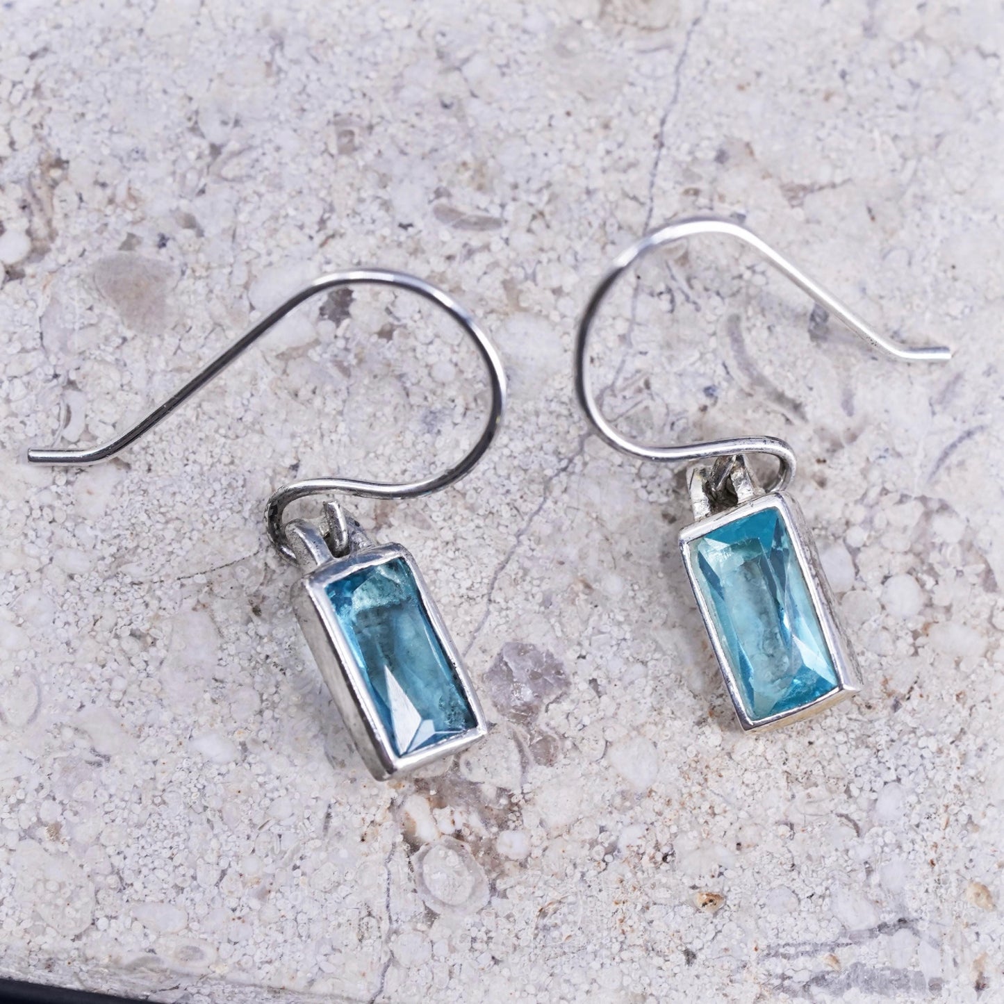 Vintage sterling 925 silver handmade earrings with blue Crystal