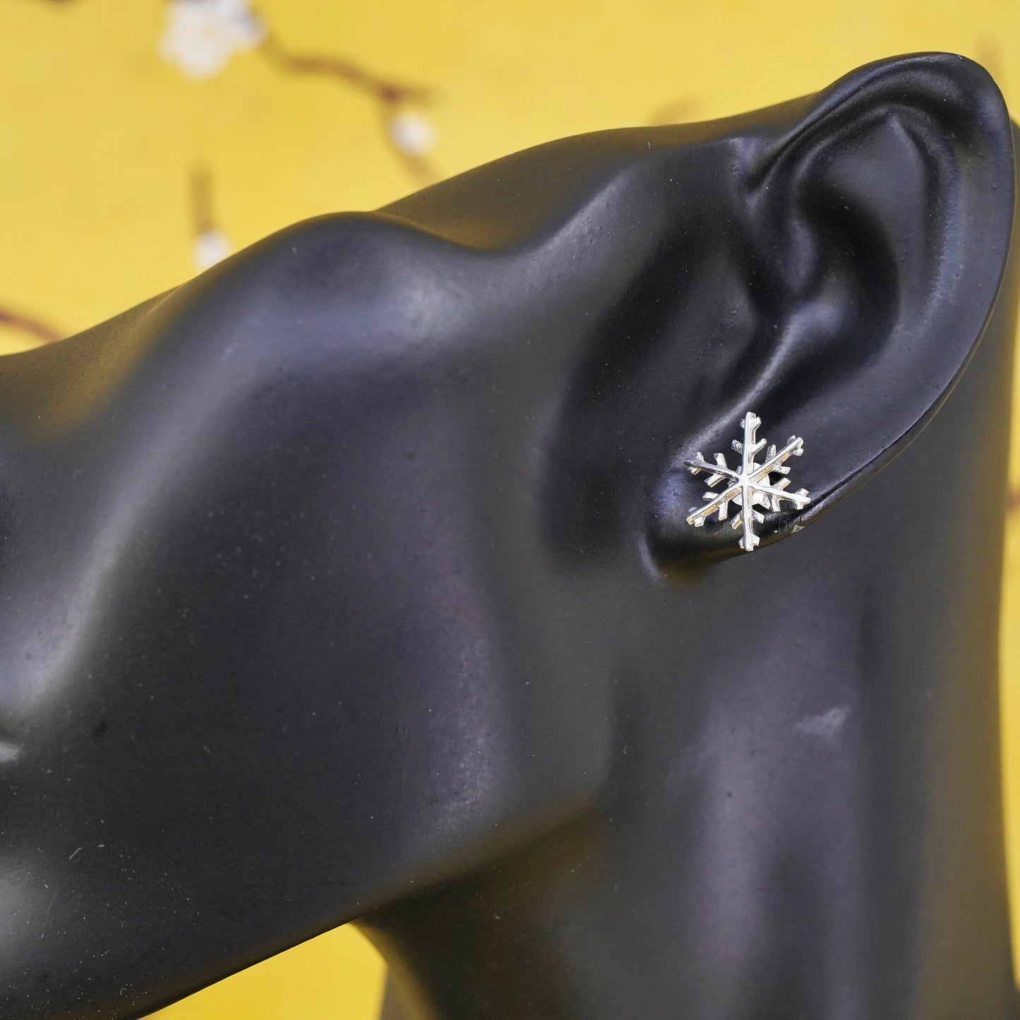 Vintage Sterling silver handmade earrings, 925 snowflake studs with cz