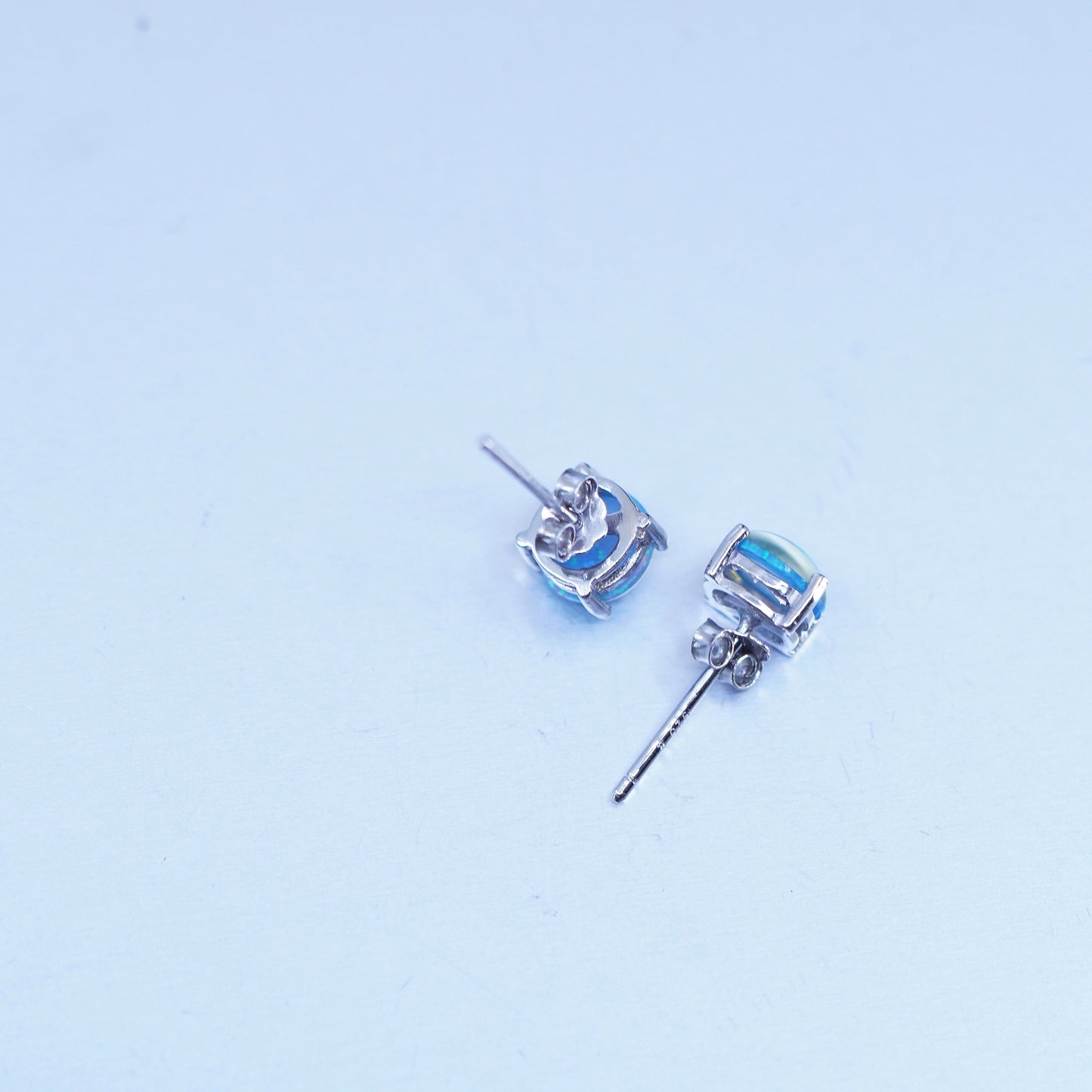 6mm, Vintage Sterling 925 silver handmade earrings, studs with opal