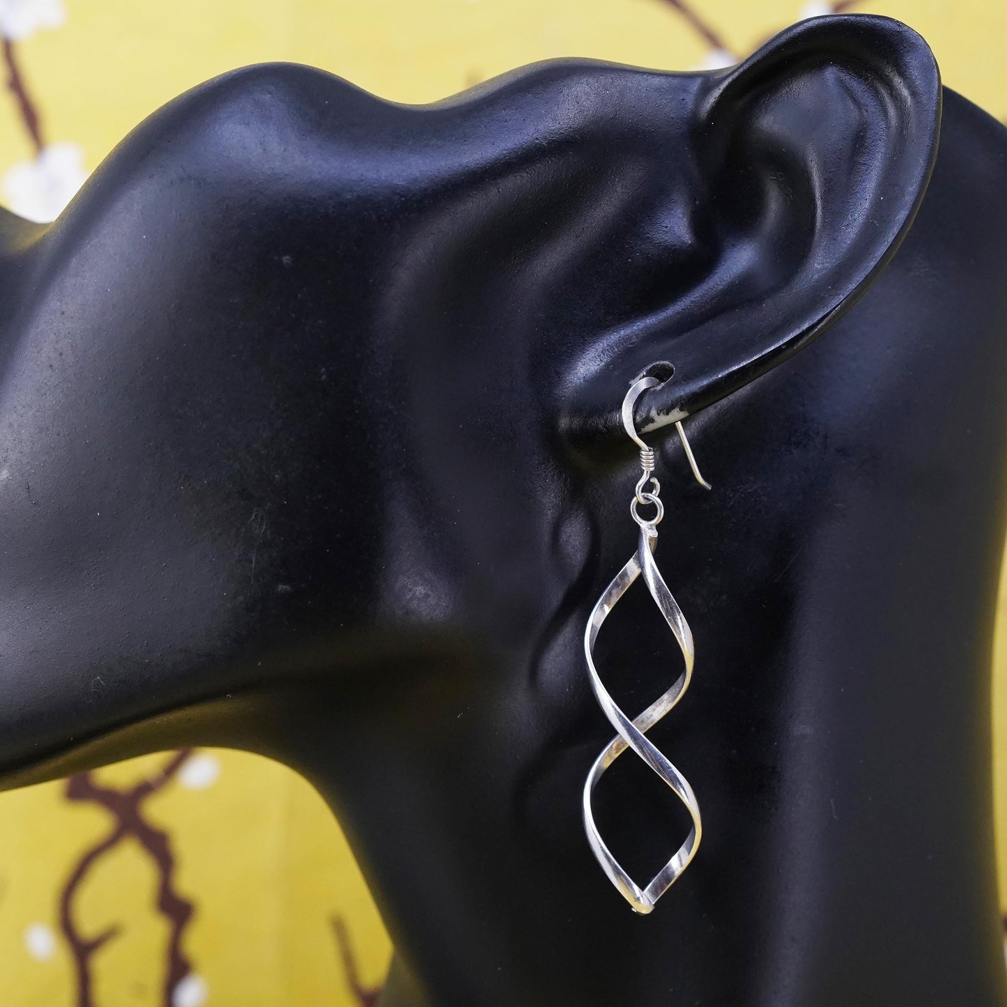 Vintage Sterling silver handmade earrings, 925 twisted dangle