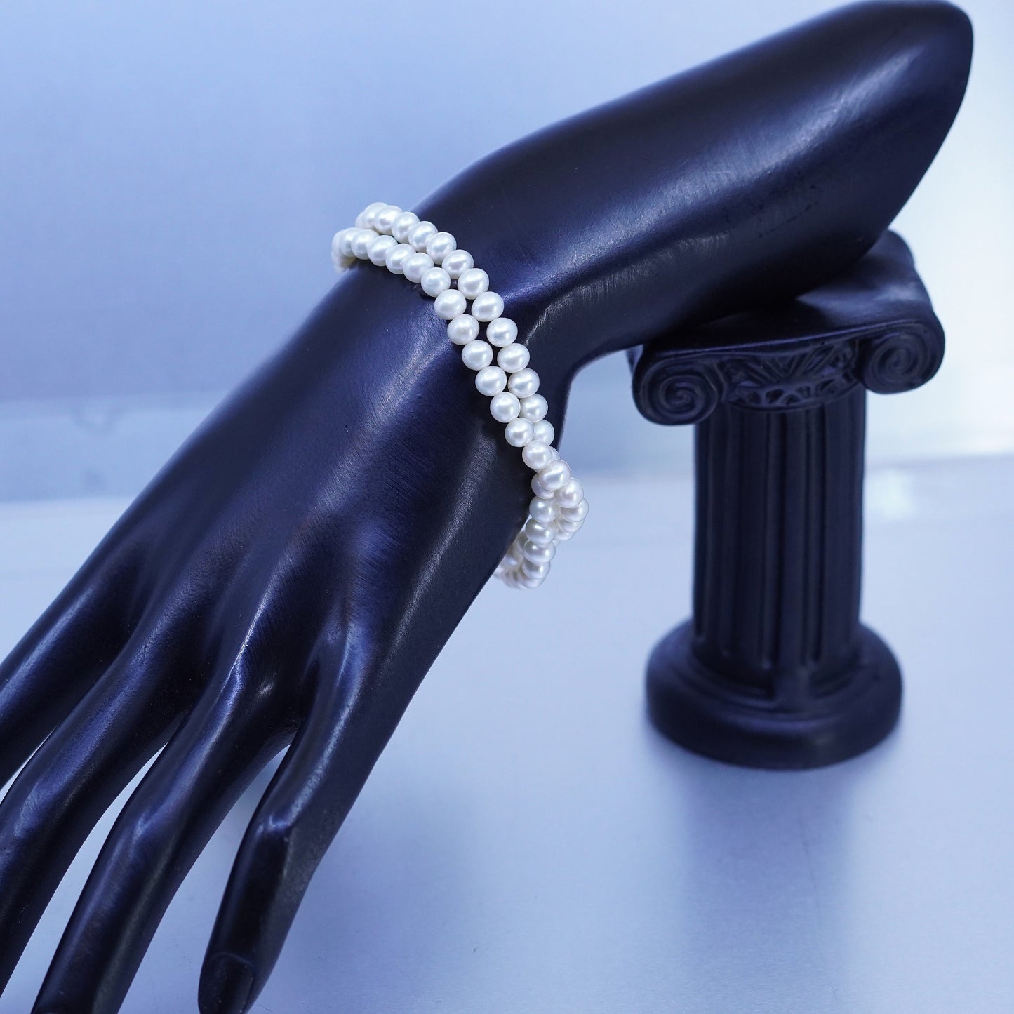7.25”, RM Sterling 925 silver bracelet freshwater pearl beads and Angel tag