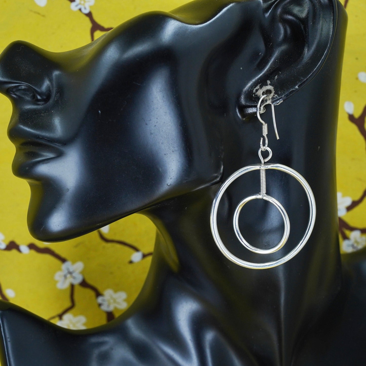 vintage Mexico Sterling 925 silver Hammered Double Circle Earrings