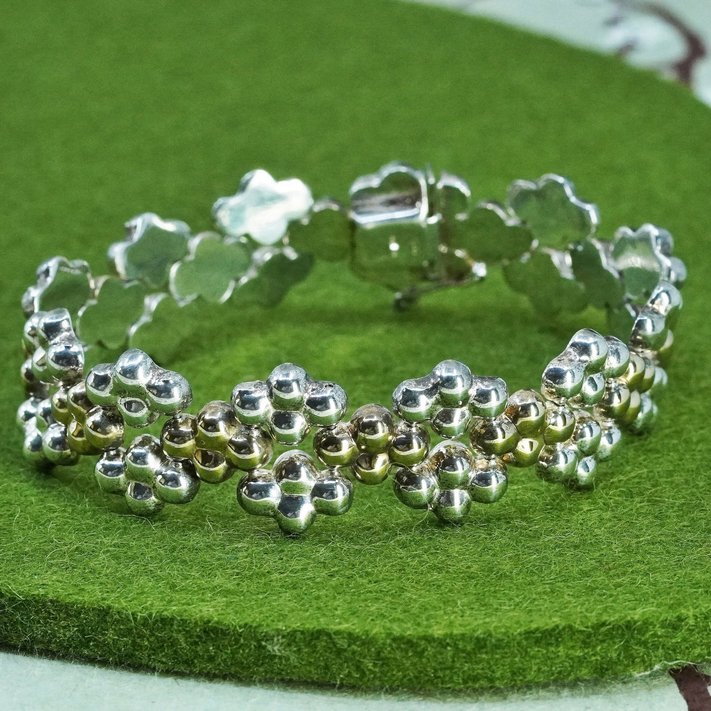 6.5”, Italian two tone Sterling Silver 925 chain, bead textured tennis Bracelet