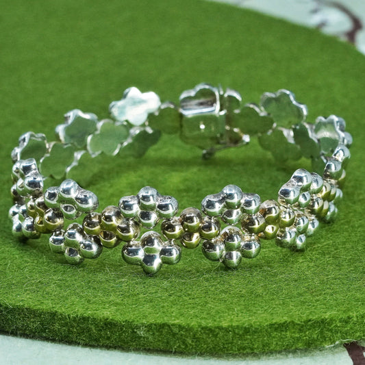 6.5”, Italian two tone Sterling Silver 925 chain, bead textured tennis Bracelet