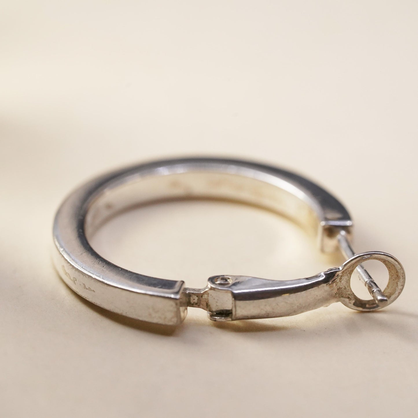 1", Vintage sterling silver single earring, textured minimalist primitive hoop