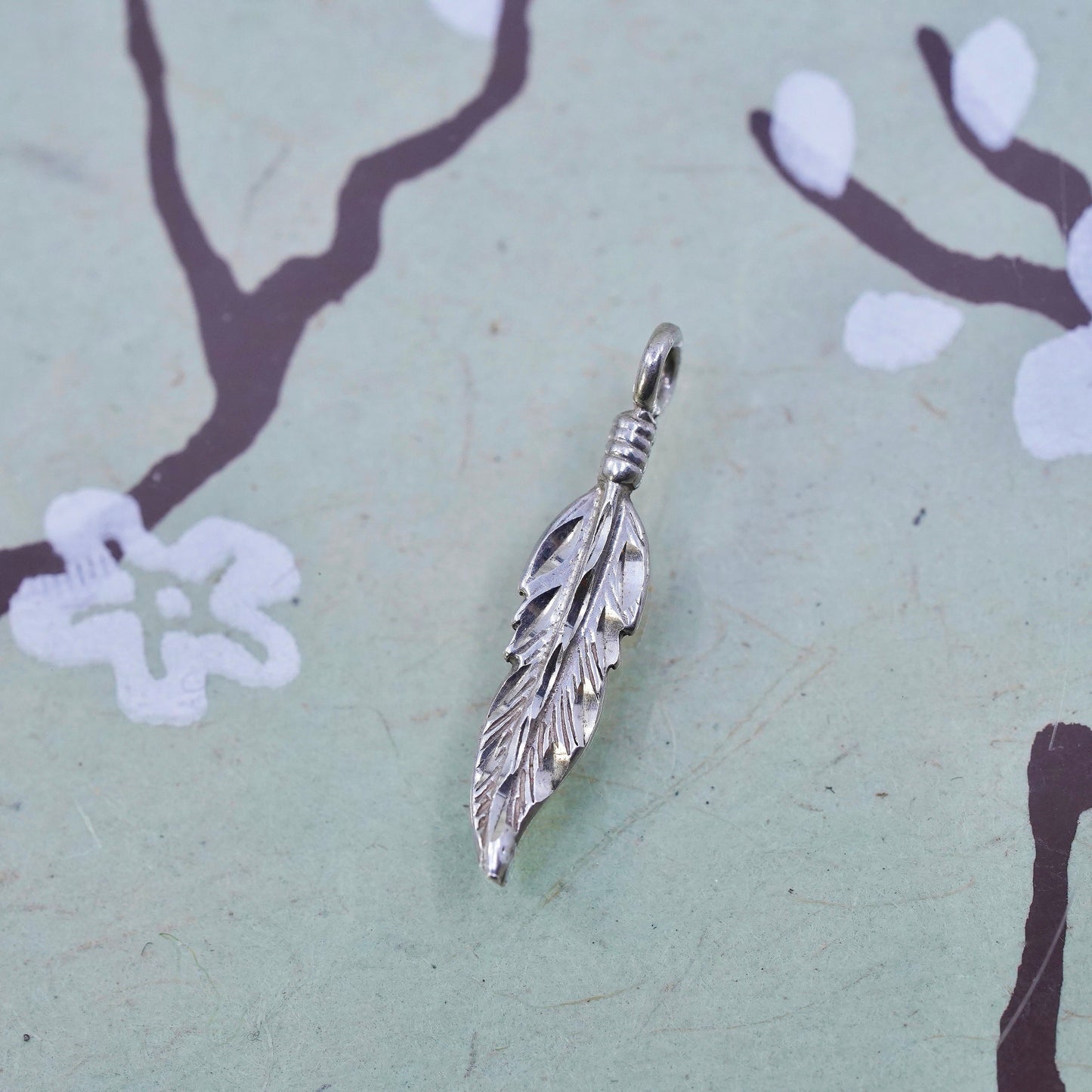 Native American Sterling silver handmade pendant, 925 feather charm