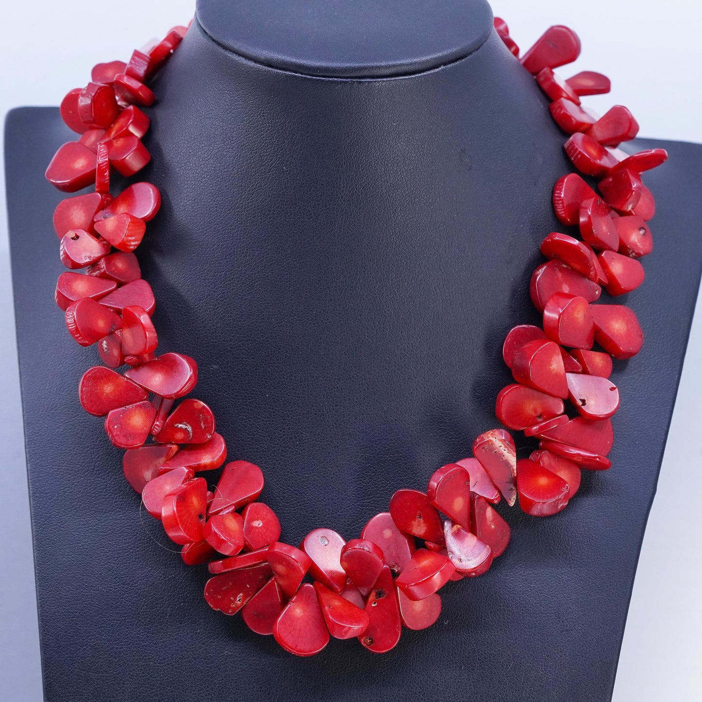 17", Native American heishi necklace, Chunky Coral beads sterling 925 silver