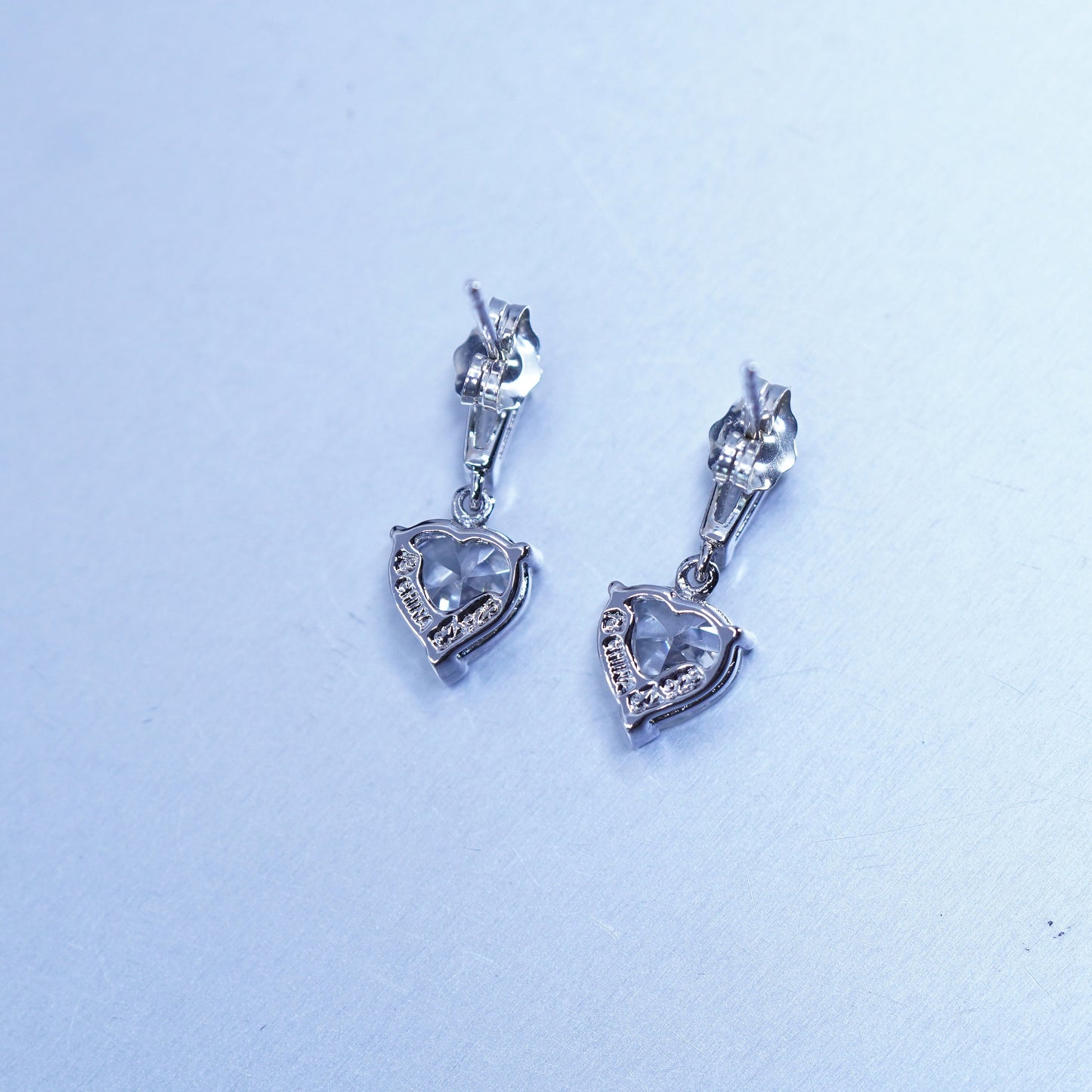 Vintage Sterling 925 silver handmade earrings with heart Cz