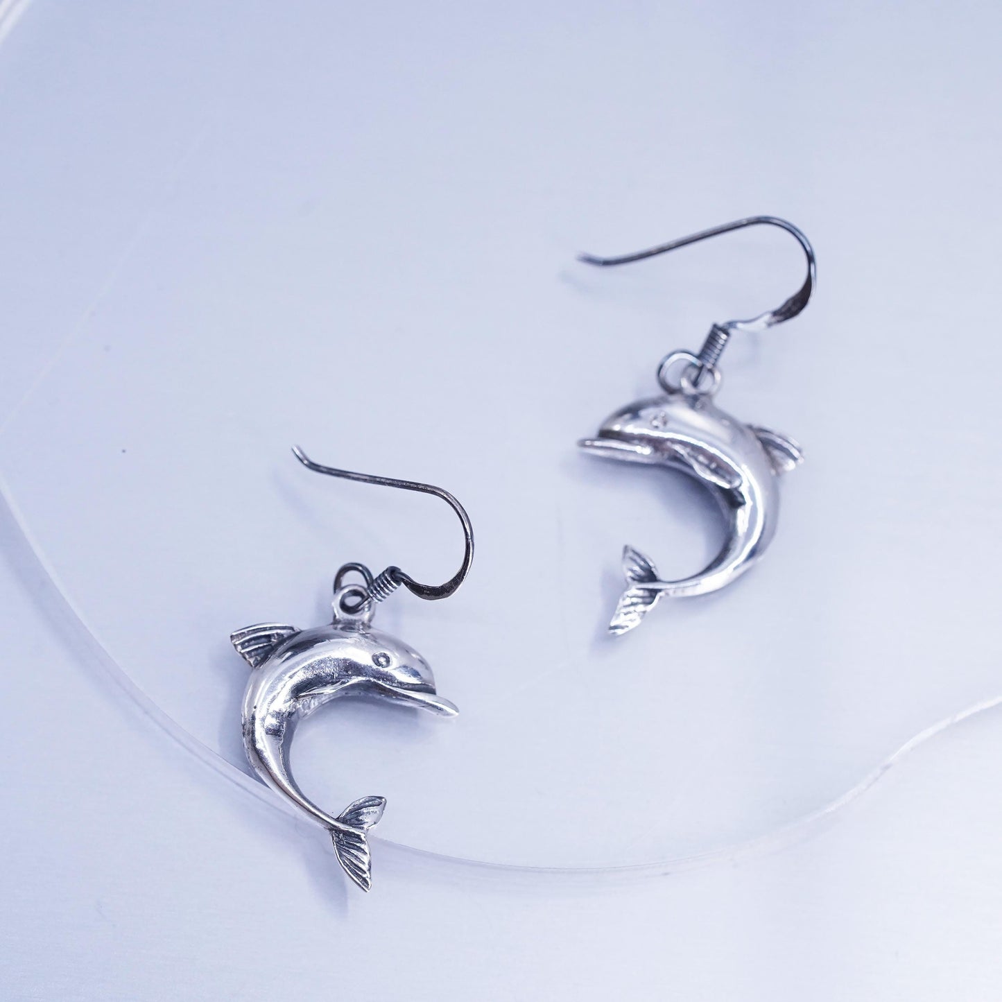 Vintage Sterling 925 silver handmade dolphin earrings