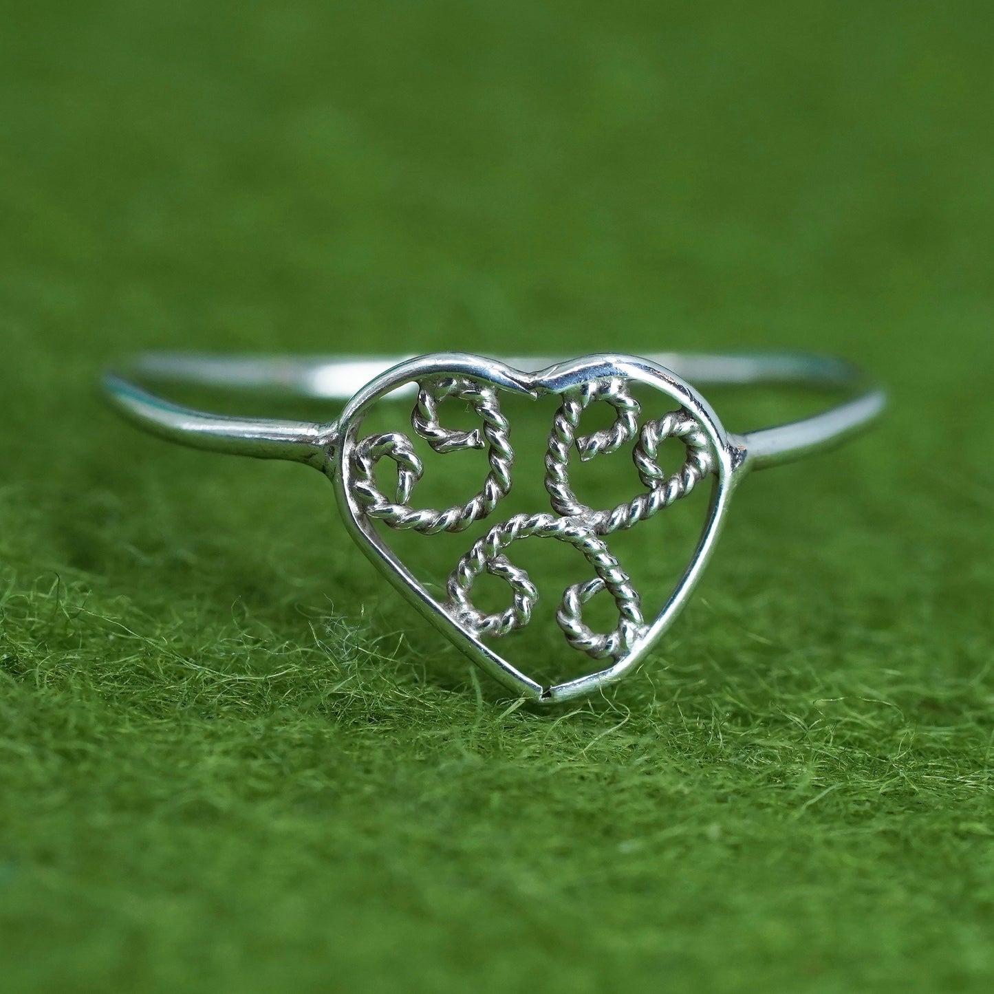 Size 5.5, Vintage sterling silver handmade wired ring, 925 filigree heart band