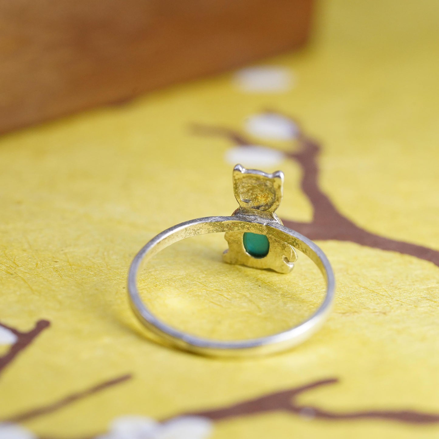 Size 4.75, Sterling 925 silver cat kitty ring turquoise, southwestern jewelry