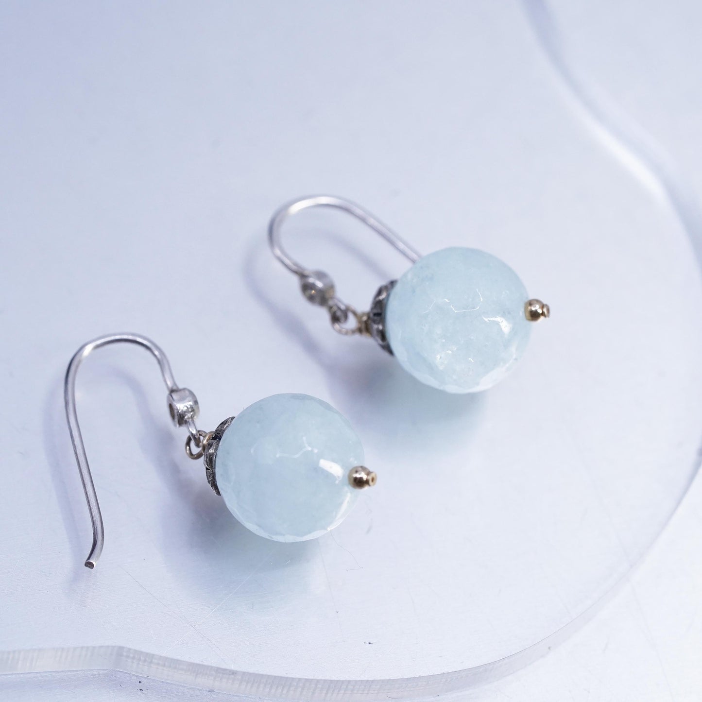 Vintage Sterling 925 silver handmade earrings with chalcedony beads