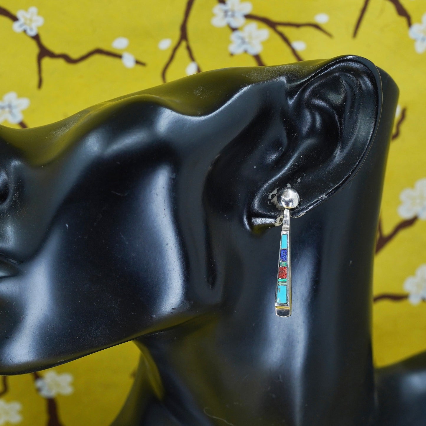 Native American sterling silver earrings, zuni 925 teardrop turquoise opal