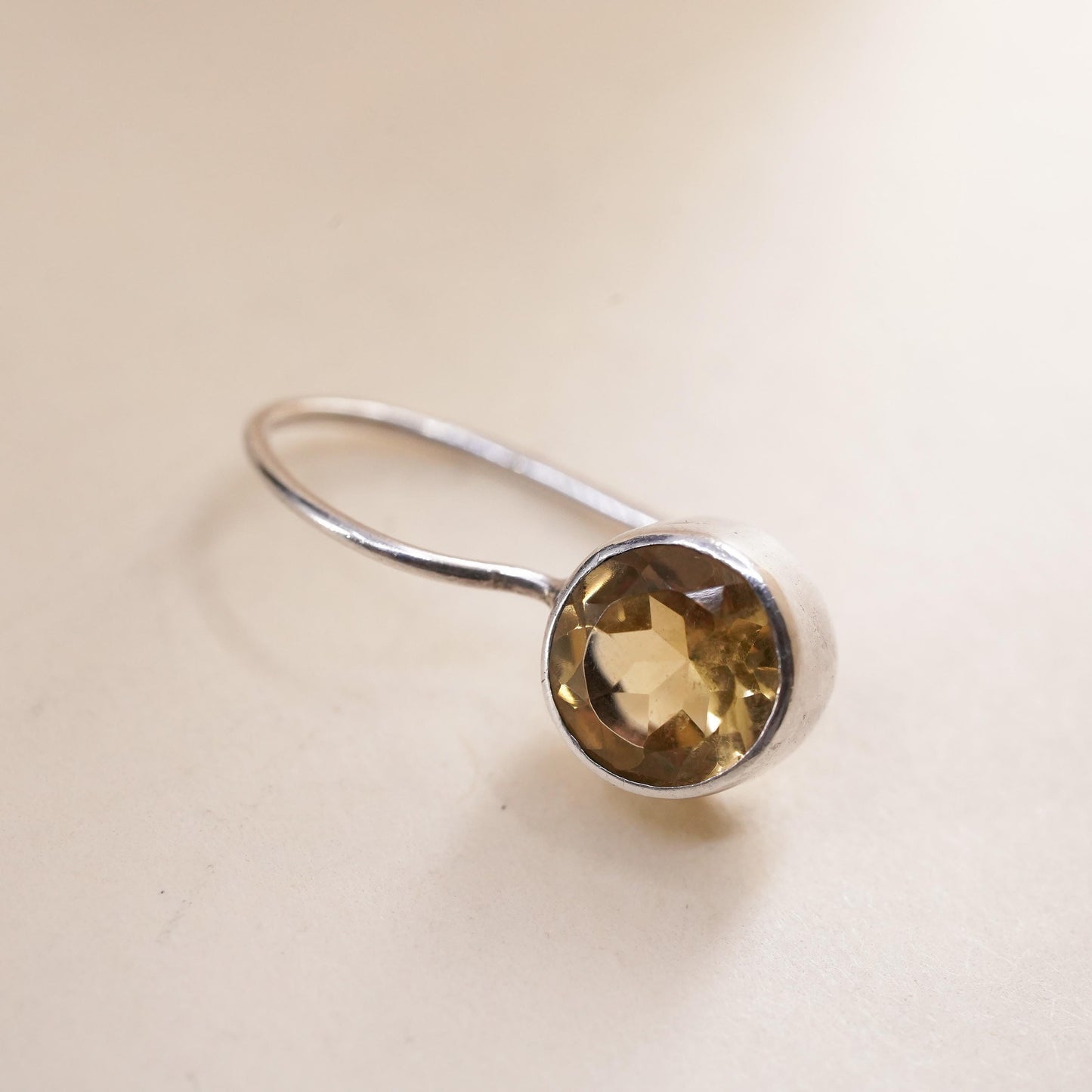 vintage sterling silver 925 handmade single circle citrine earring