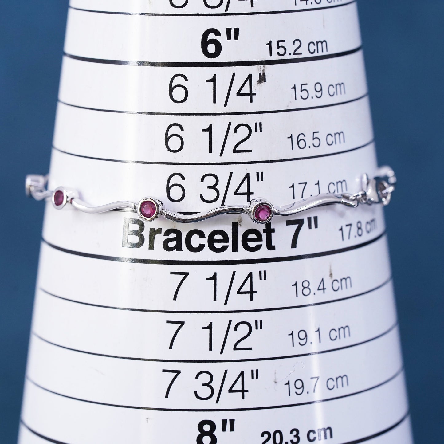 6.75”, vintage Sterling 925 silver tennis bracelet with ruby