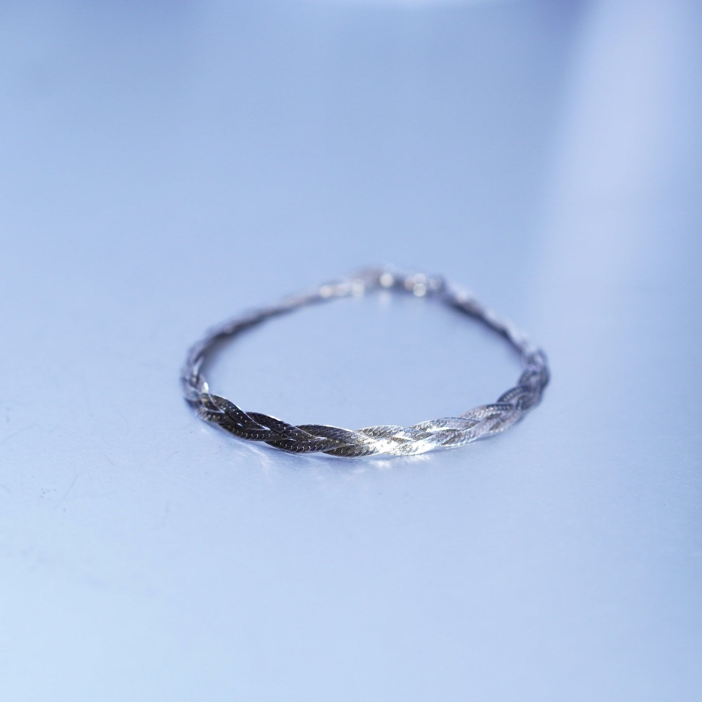 7.5”, 5mm, Vintage Italy Sterling 925 silver woven braided herringbone bracelet
