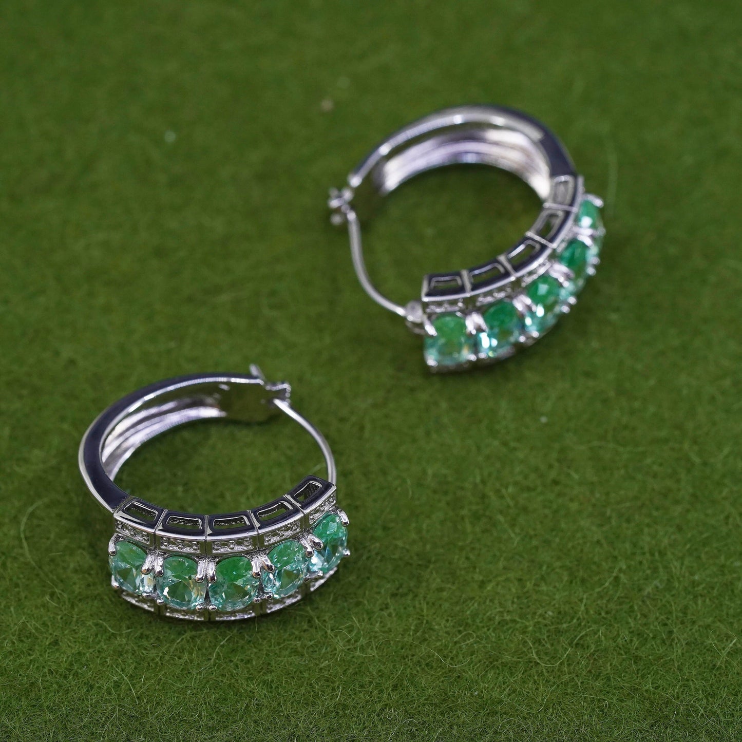 0.75”, sterling silver earrings, 925 hoops, Huggie with peridot and diamond