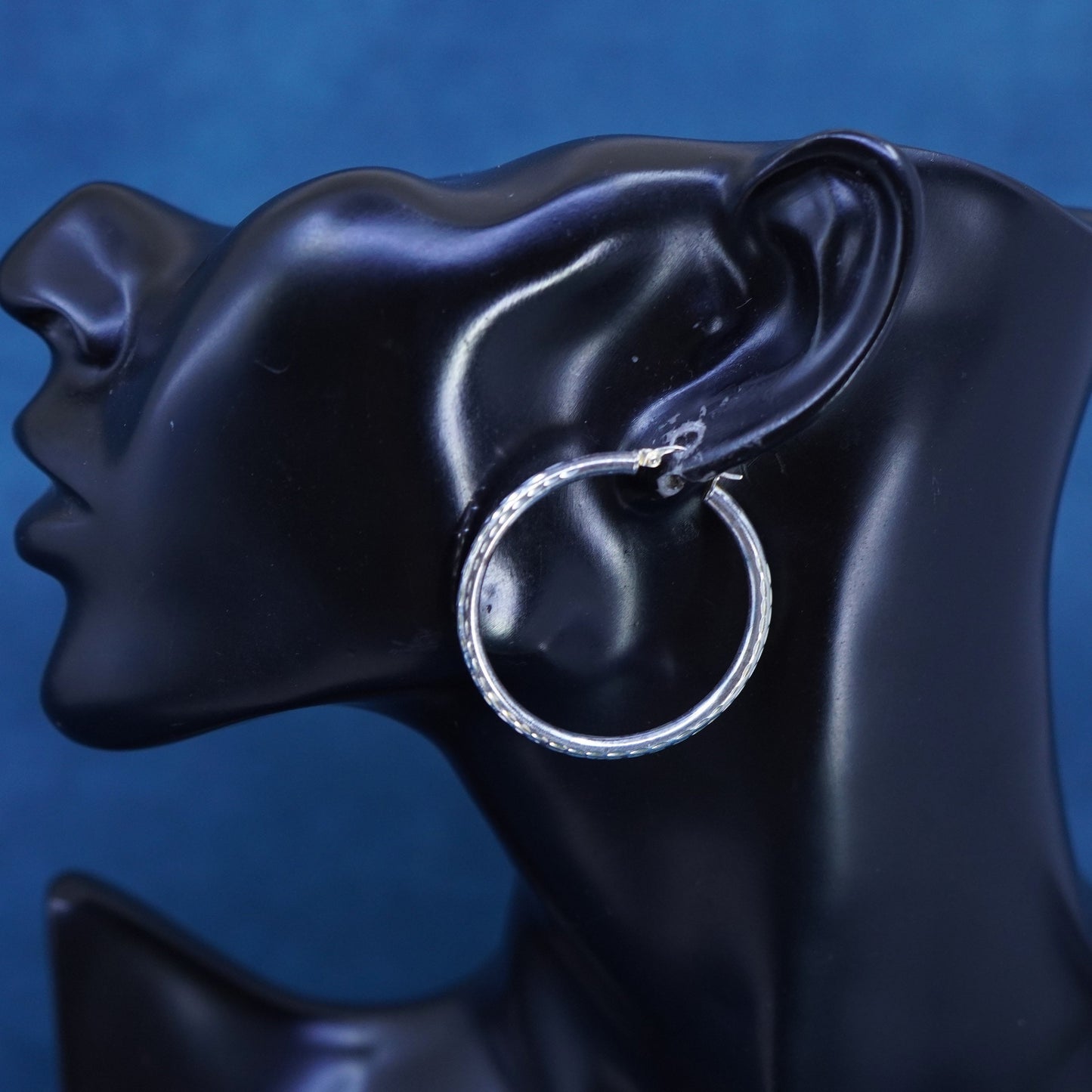1.5”, Sterling silver handmade earrings, puffy 925 silver hoops with texture