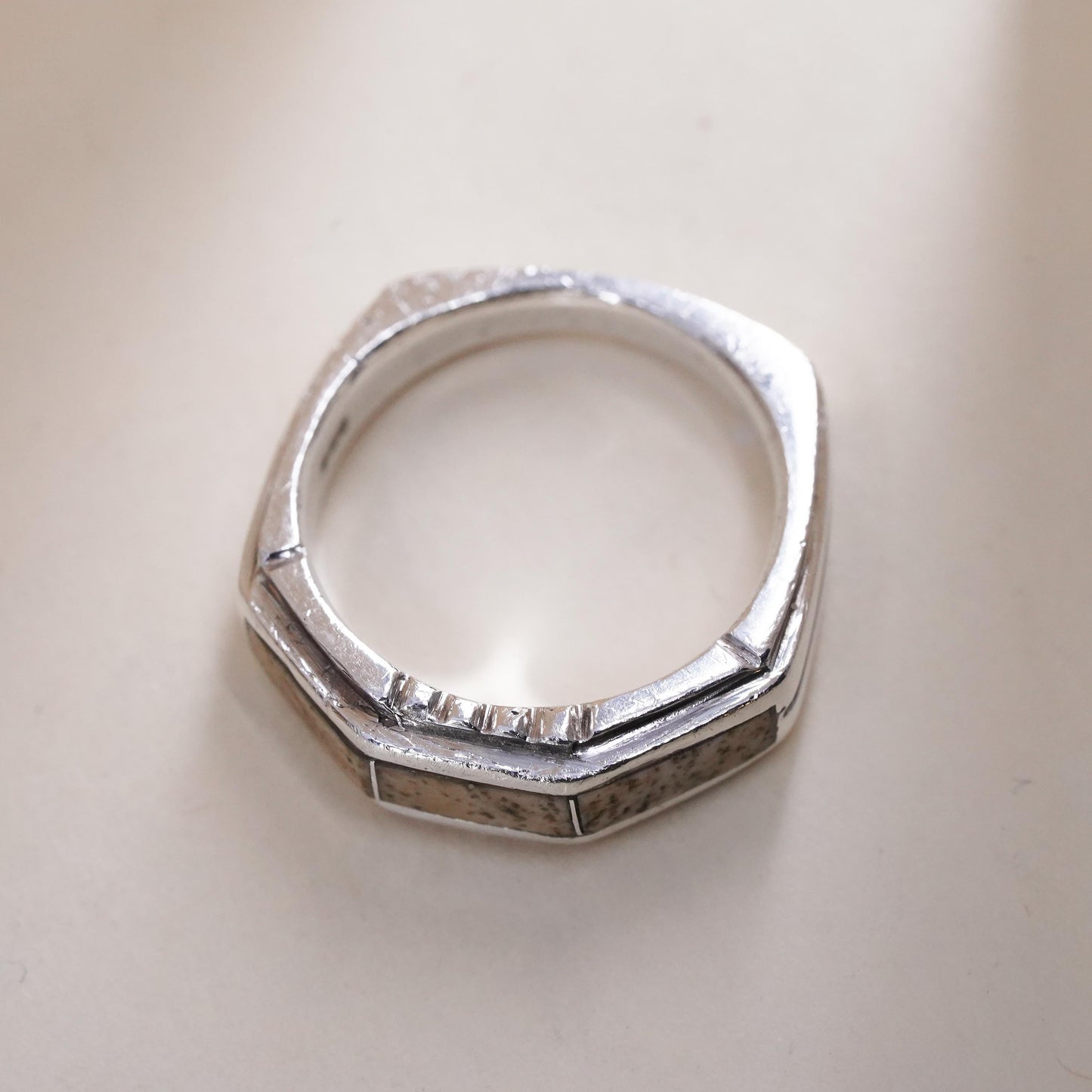 Size 7, vintage Sterling silver handmade ring, 925 band with Jasper inlay, Zuni